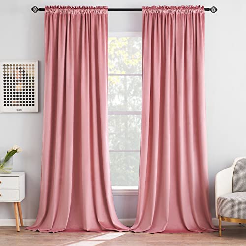 Image of MIULEE Pink Blackout Velvet Curtains Drapes 96 Inch Long 52 inchx96 inch Bedroom | Luxurious Bedroom Living Room Decor, Room Darkening, Thermal Insulated, Rod Pocket Design, Super Soft Fabric
