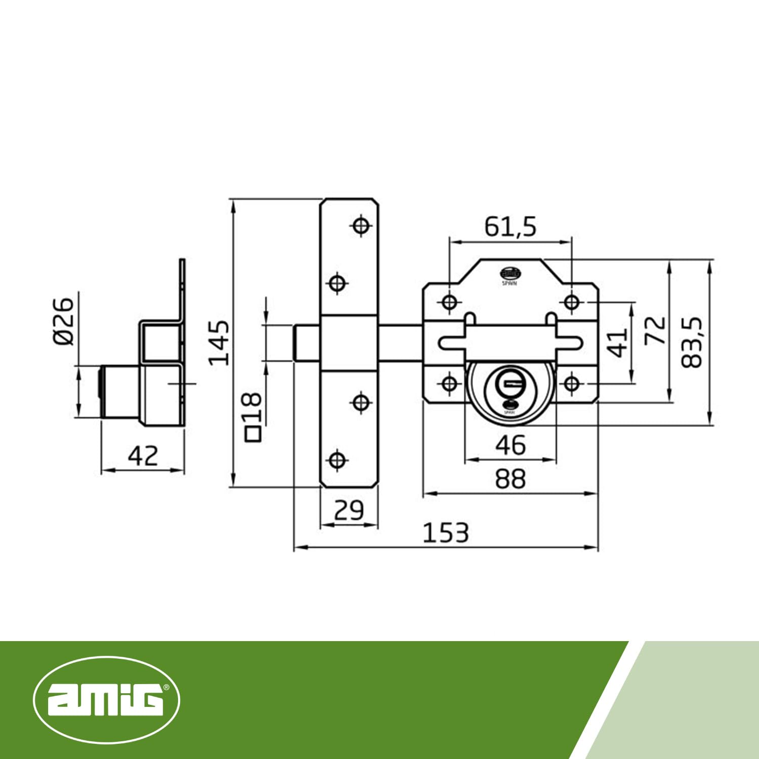 Amig - Zatrzask drzwi | 88 x 153 mm | Z okrągłym cylindrem bezpieczeństwa | Wewnętrzny cylinder 34 mm | Zawiera 5 kluczy punktowych | Błyszcząca stal chromowana