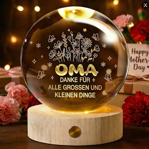 Charfia Oma Geschenk, 60mm Aufladbar Glas Kristall Muttertagsgeschenk Geschenke Geburtstagsgeschenk Muttertagsgeschenke Geschenk Oma Geburtstag Weihnachten