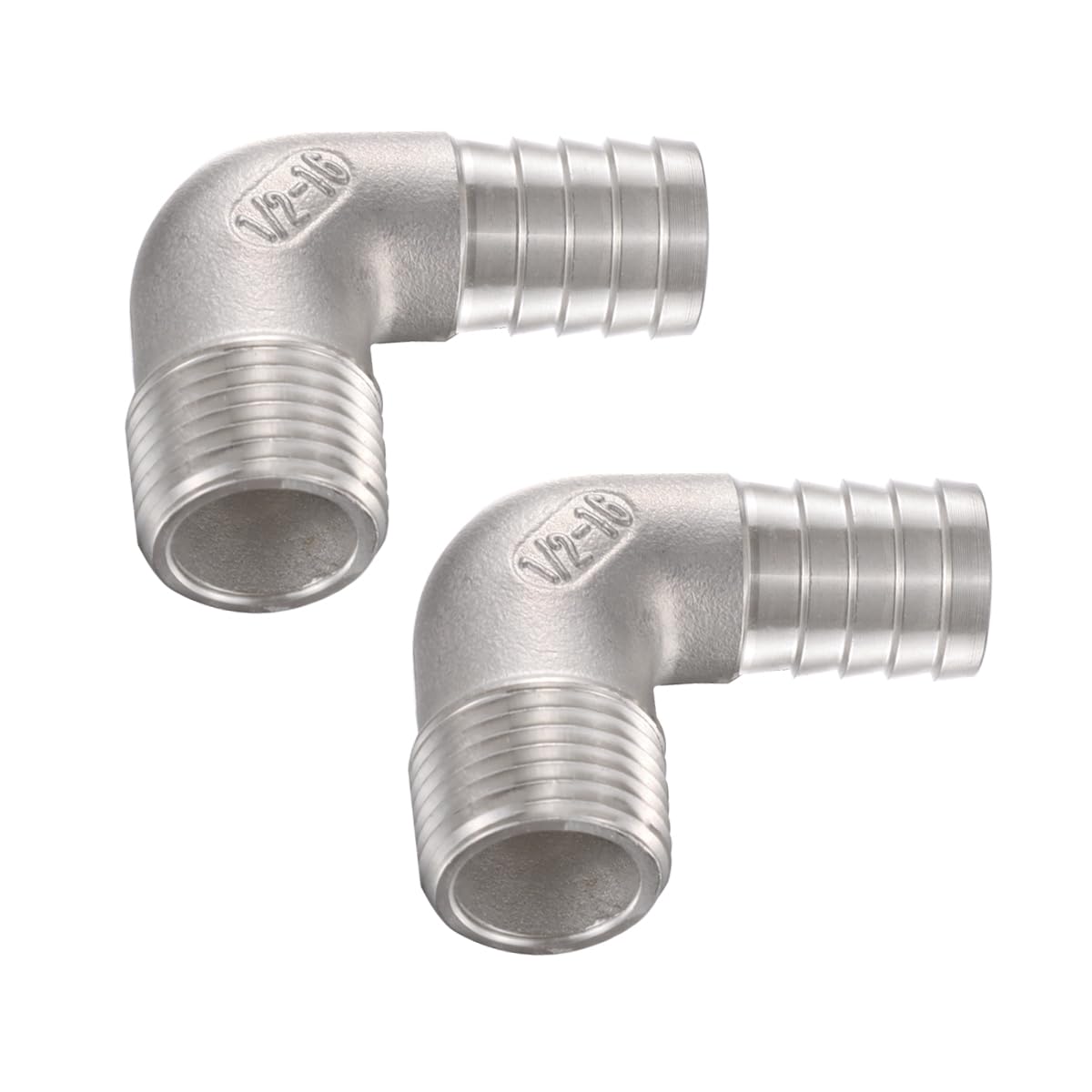 SNUTUYA 304 Stainless Steel 5/8" Hose Barb x 1/2" Male NPT 90 Degree Elbow- Home Brew Pipe Fitting，lead-free，2 pcs