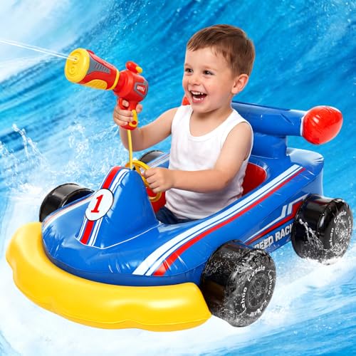 Lehoo Castle Aufblasbarer Schwimmring mit Wasserpistole & Sound-Lenkrad, Go-Kart Schwimmhilfe für Kinder 3-6 Jahre, Sicherer Pool Schwimmsitz für Sommer Wasser Spiele