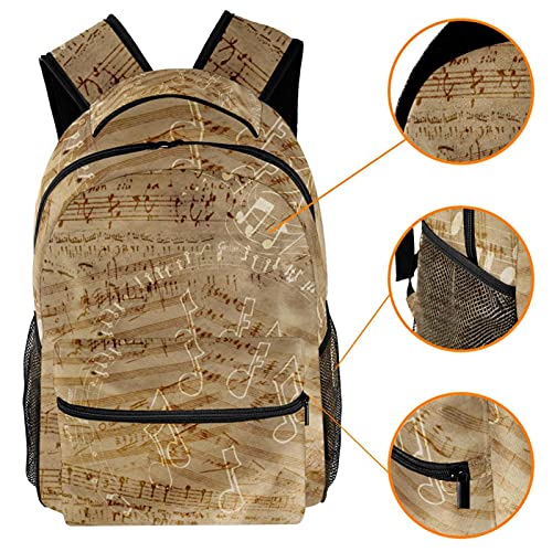 Sac à dos campus imperméable à notes de musique avec porte-bouteille latéral