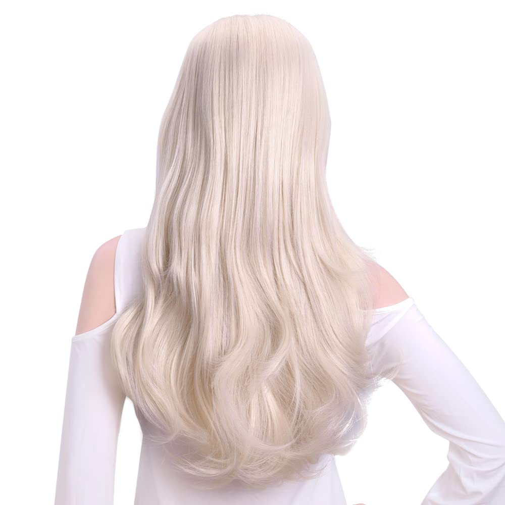 24" Long Straight Wavy Clip in Half Head Tied Wig Synthetic Hair Extensions For Women 210g 13#