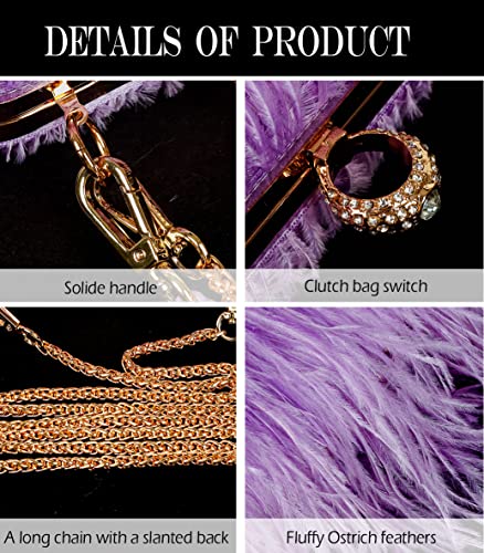 Image of ZAKIA Women's Real Natural Ostrich Feather Tote Evening Dress Bag Shoulder Bag Party Money Bag Wallet Clutch