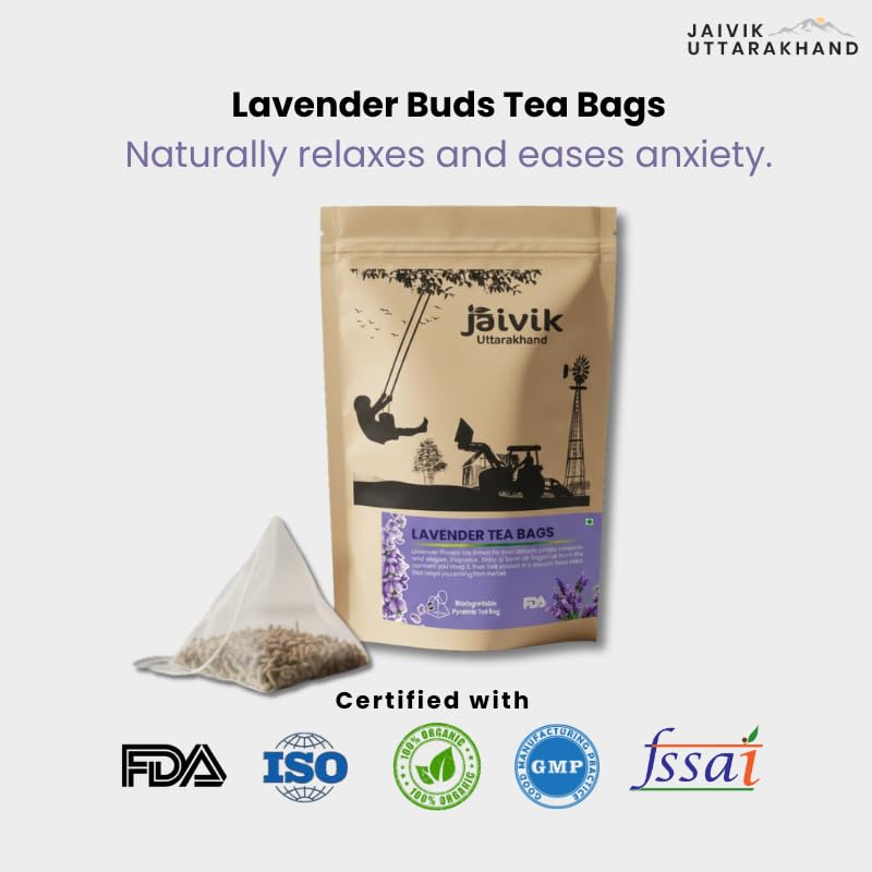 Image of Jaivik Uttarakhand - Lavender Flowers Buds Tea Bags (30), Sun Dried Flowers, Lavandula angustifolia, Hair growth, Blood pressure, Pack of 1