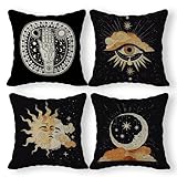 SiuSue Tarot Linen Throw Pillow Case Set of 4, Tarot Decor Pillow Cover, Tarot Witchy Room Decor Cushion Cover for Sofa Couch Bed College Dorm Decor (18x18)