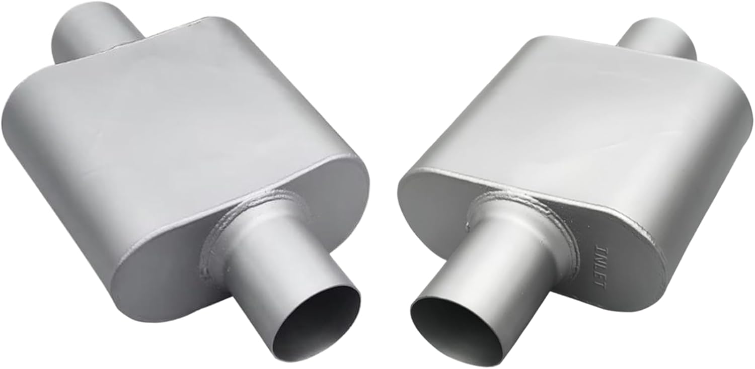 Universal 3" (ID) Inlet/Outlet Single Chamber Muffler (2 Pack) - Aluminum Coated, Internal Baffle for Deep Aggressive Sound, 13" Total Length (7x9x4 Body)