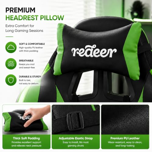 Redeer Led RGB Gaming Chair with Speakers Massage & Footrest, Reclining Gamer Chair for Adults, Video Game Chairs with Canopy, Heavy Duty Gaming Chair Massage, 350LBS Blue by Redeer - Image 7