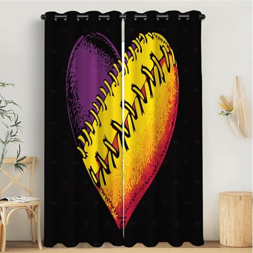 MULERN Cortinas Termicas, Aislantes Frio Cortinas Opacas, Dormitorio 2 Piezas 140An x 200Al cm Vintage Ilustración Cortina con Ojales, Cortina Cordones De Sóftbol Negro para Salon/Comedor