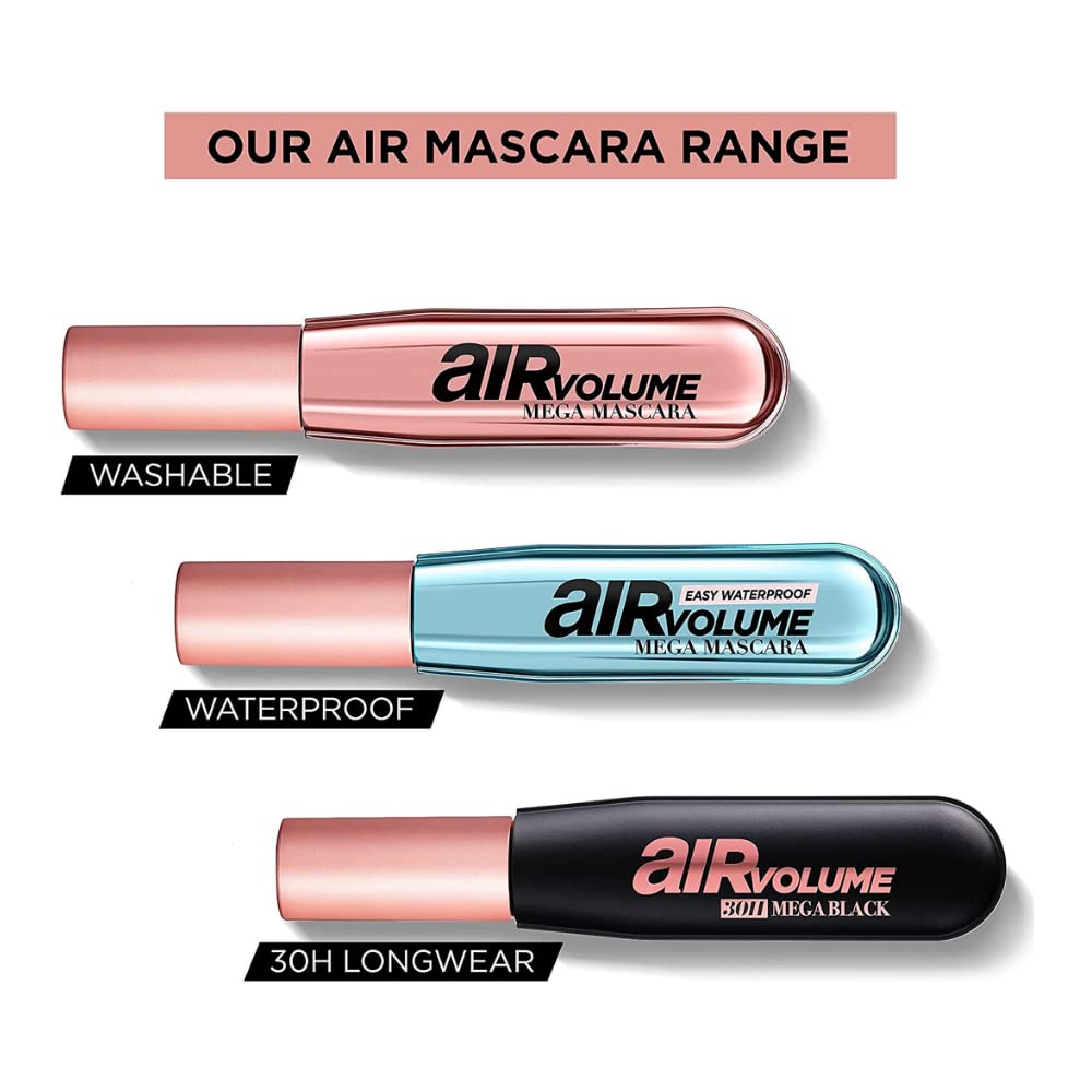 3 x L’Oréal Paris Air Volume 30h Mega Black Volumising Smudge Resistant Mascara
