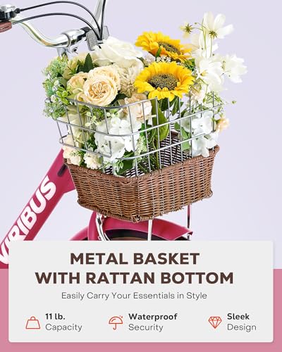 image for Viribus Womens Bike, 7 Speed Bike for Adults with Ratten Basket 26 in,