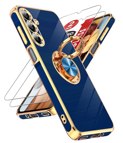 Coque Samsung A16 5G haut de gamme or rose et bleu avec support métal