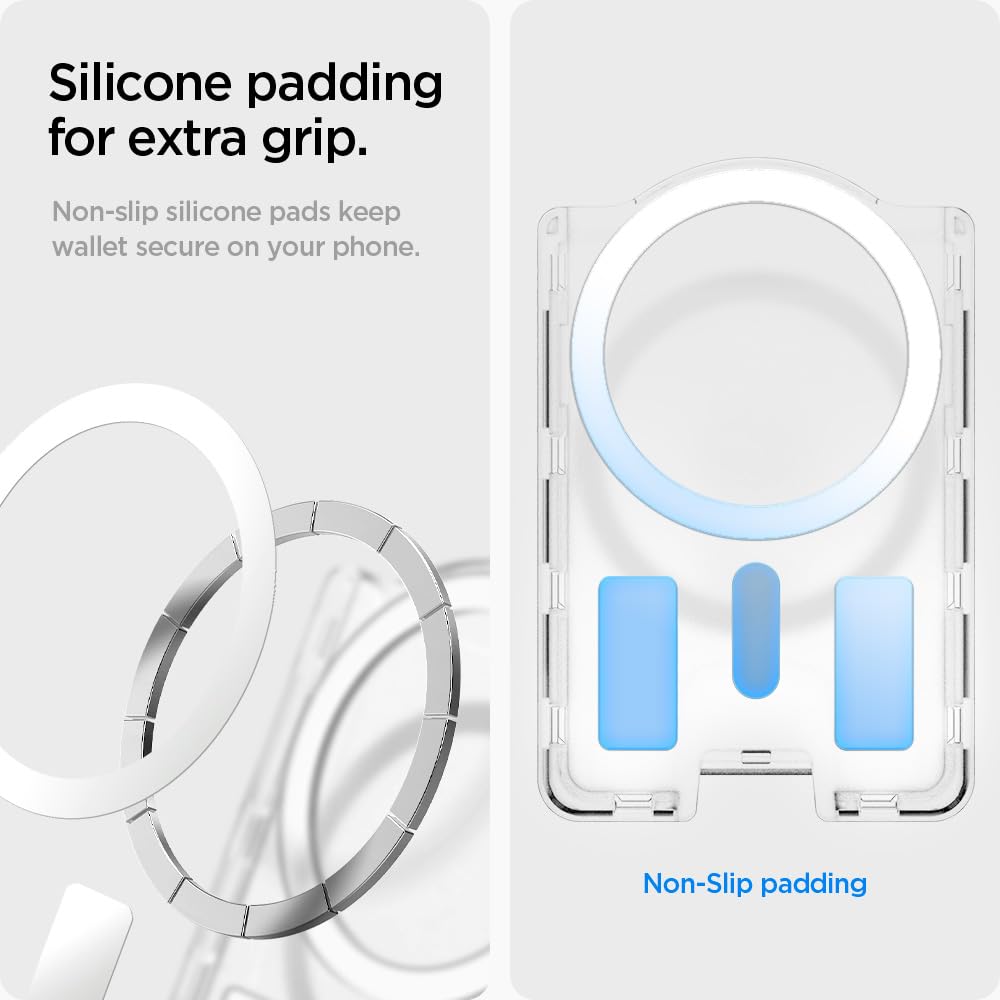 Spigen Ultra Hybrid MagFit+ Porte-Cartes magnétique 3 Cartes Anneau métallique Compatible Samsung Galaxy S26 S25 Edge Z Fold 7 Transparent