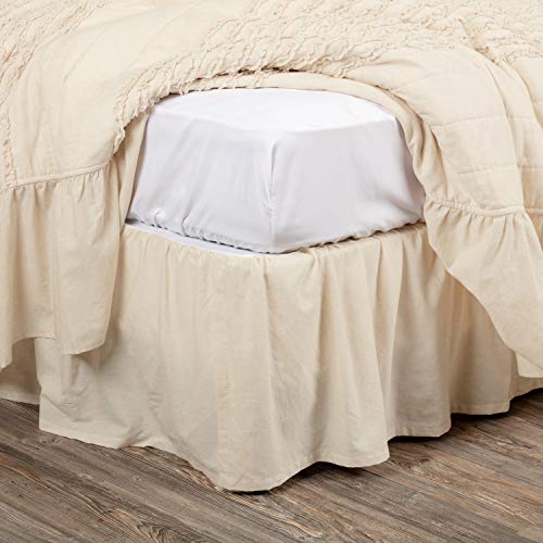 Olivia California King Ruffled Bed Skirt, 16" Drop, Natural Cream Linen/Cotton Gathered Dust Ruffle, Country Farmhouse Cottage Bedding #TOP21