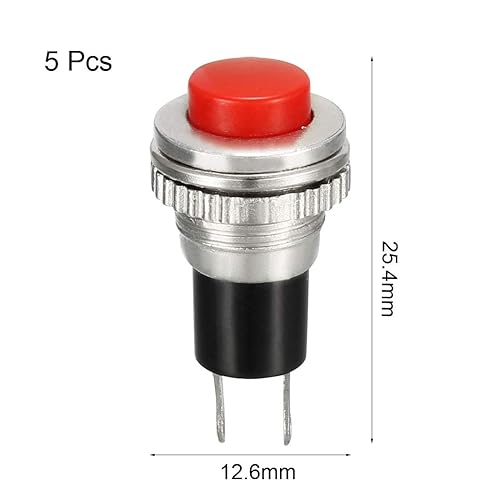 Miniatura 2 de uxcell Interruptor de botón momentáneo rojo de montaje de 0.394 in SPST NO 5pcs