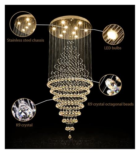 Lustre en cristal moderne à technologie LED intégrée dorée - 2