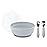 Bumkins - Silicone Grip Bowl, Fork & Spoon & Lid - For Ages 18 Months+ - Suction Base - 100% Food-Safe Silicone - Oven, Microwave, Freezer, & Dishwasher Safe - Gray