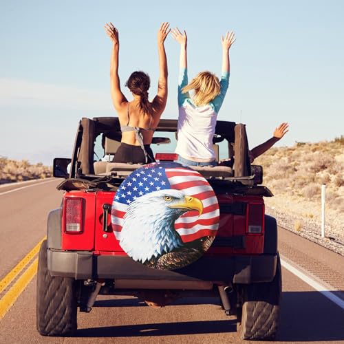 Image of Spare Tire Cover American Eagle Flag Polyester Universal Waterproof Corrosion Protection Wheel Covers for Trailer RV SUV Truck and Many Vehicles 14 inch