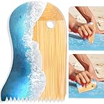 MSHUNKEJI Surfboard Wax Comb Bamboo Surfboard Wax Scraper Surfboard Wax Removal Tool Surf Wax Comb with Hole Surfboard Accessories for Surfing Board Men Women Surfer Gift Ocean Wave Pattern