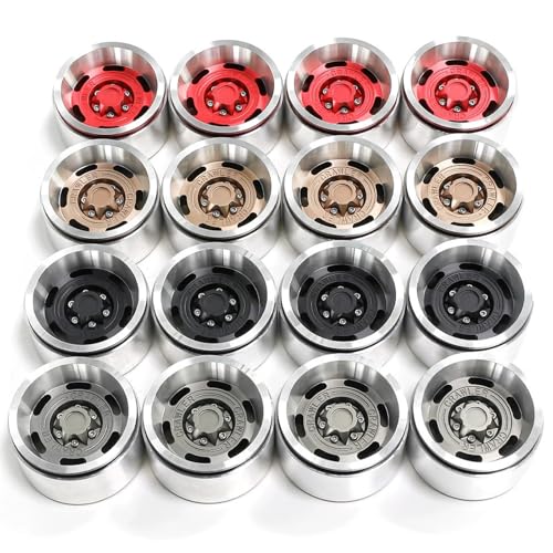 RcThjia 1.9 Zoll Metall Beadlock Felgen für 1/10 RC Crawler/Trail Truck, Kompatibel mit Axial SCX10/Capra/TRX-4, CNC-gefräste Aluminiumlegierungsfelgen für Hochleistungs-Offroad-Einsatz (Schwarz)