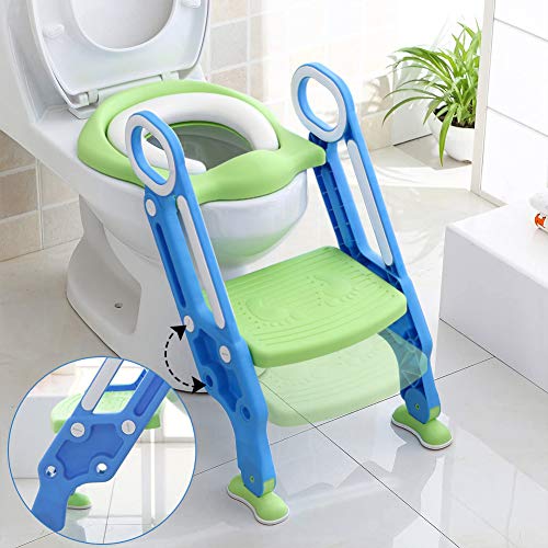 Ejoyous Toiletbril voor kinderen, in hoogte verstelbaar, opvouwbare toilettrainer met ladder en handgrepen… - Afbeelding 6