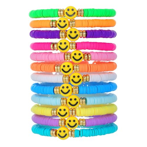 AYWFCBF Friendship Bracelets for Women, Inspirational Preppy Bracelets Stackable, Best Friend Bracelet Set, Stretch Colorful Smile Heishi Clay Beaded Bracelets for Women