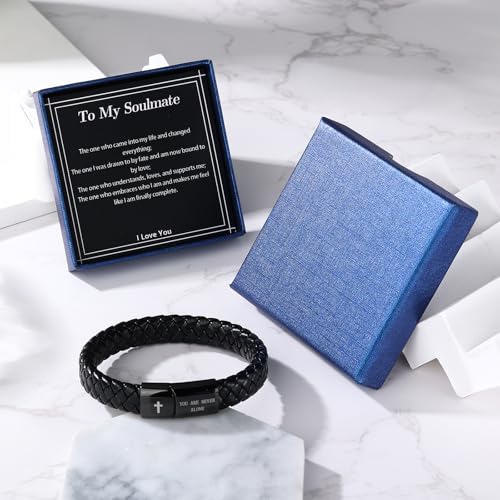 Christian Black Leather Bracelet for Men Religious Braided Bracelets Christmas Birthday Bracelet Gifts for Man Dad Husband4