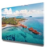 Einfach schönes Sardinien Bild auf Leinwand, Red Rocks als 120x60cm großes XXL Leinwandbild. Wandbild als Hintergrund und Deko für Wohnzimmer & Schlafzimmer. Aufgespannt auf Holzrahmen
