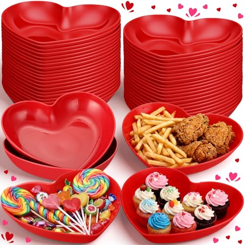 Hushee 24 Pack Valentine's Day 8 Inch Heart Shaped Dish Red Snack Candy Bowl Plastic Heart Small Salad Bowl Mini Sauce Seasoning Dishes Appetizer Sushi Dipping Plates for Wedding Birthday Party