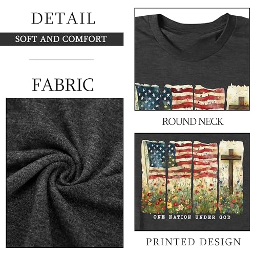 Image of Ithalt Christian Tshirt Womens 4th of July Shirt American Flag T Shirt USA Patriotic Tees Faith Short Sleeve Tops