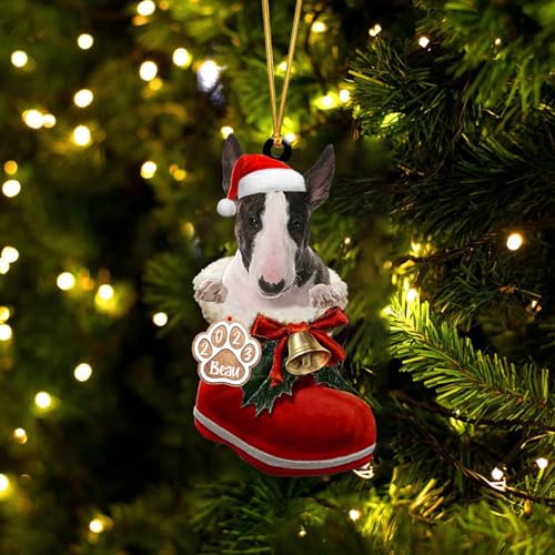 Personalized Bull Terrier Ornaments, Bull Terrier Christmas Ornaments, in Santa Boot Christmas Bull Terrier Ornaments for Christmas Tree, Bull Terrier Christmas Style 3