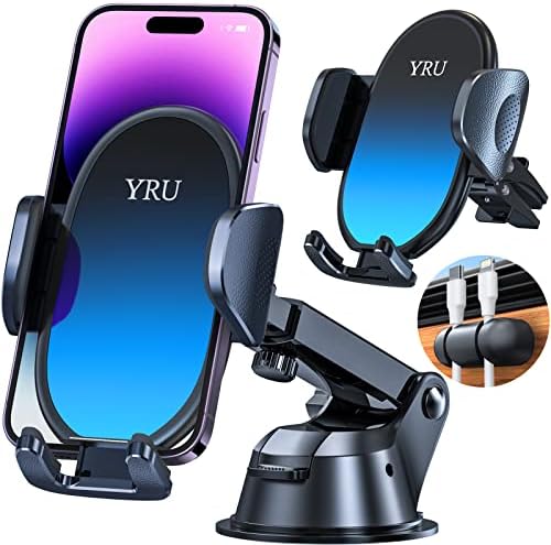 [Upgraded] YRU Car Phone Mount, Sturdy Suction Adjustable Long Arm Cell Phone Holder for Car Dashboard Air Vent Windshield, Handsfree Dash Stand for iPhone 14 13 Pro Max, Samsung Universal Cellphone