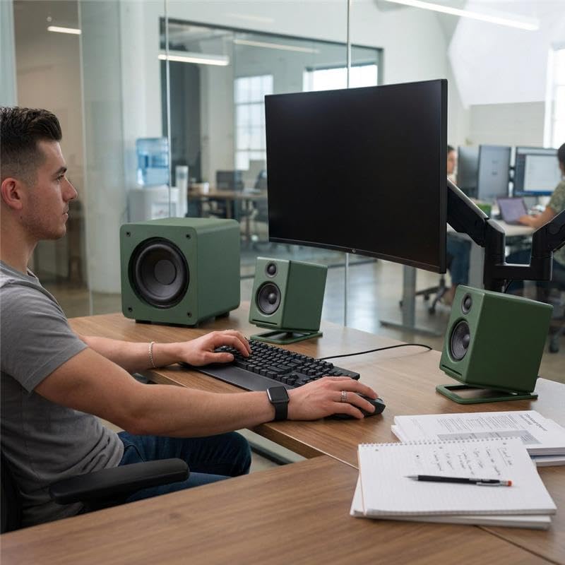 Image of Audioengine S6 Mini Subwoofer - Compact 210W Powered Bass Speaker for Music, Movies, Gaming & Home Office Setups - Green