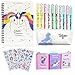 Stylos Licorne Ensemble de Papeterie avec Stylo à Bille et Trousse Pencil Case Licorne et Carnet Licorne et Notes Autocollantes et Autocollants Licorne Cadeau d'école pour Filles Enfants (25 pièces)