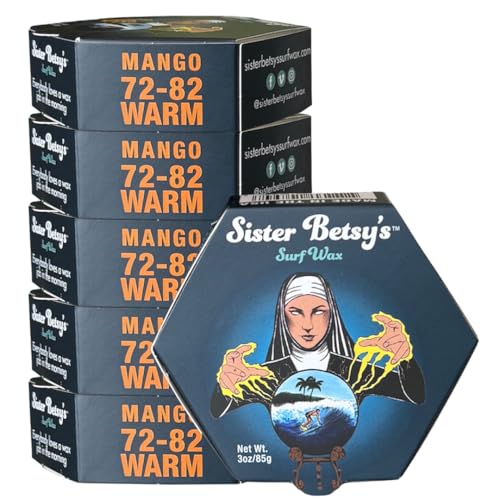 Sister Betsy&rsquo;s Surfboard Wax &ndash; Hexagon Grip Easy Application &ndash; All-Condition Traction, 6-Pack...