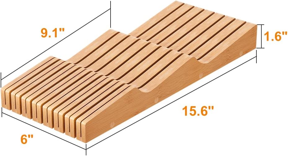 In-Drawer Knife Block Organizer - Bamboo Wood Drawer Knife Organizer-Protecting Knife Organizer Block (Not Included) (Natural, 15 Knives Dock) - Image 2
