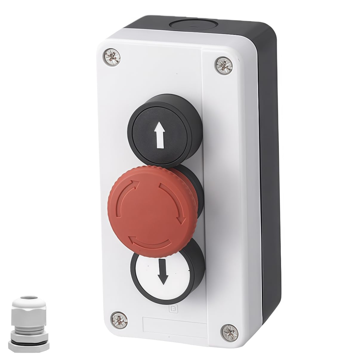 MiJunHD 22mm Momentary Push Button Switch Station Box Emergency Stop Buttons IP65 Waterproof Control Switch for Gate Opener Self-Resetting Self-Locking Industrial Hand-Held Control Box(Three Button)