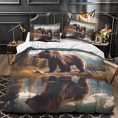 Housse de couette ours sauvage 140x200 parure lit microfibre - 2