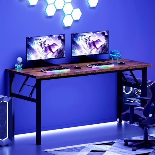 Image of Need Office Computer Desk 54.3 Inch Sturdy Folding Laptop Table Retro | Black Frame Writing Gaming Work Table /Foldable Home Office Desk /Sewing Table, No Assembly Required