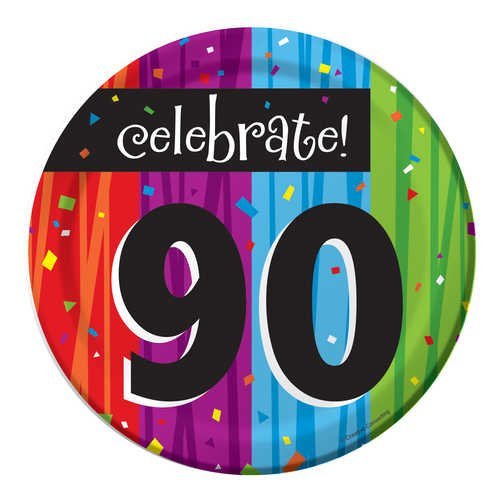 Creative Converting Milestone Celebrations Round Dessert Plates, 24-Count, Celebrate 90