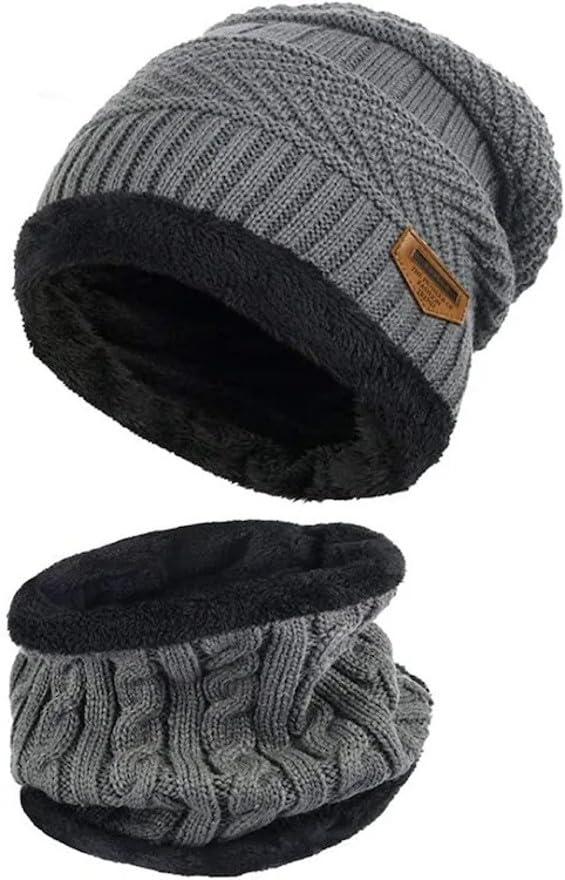 famkart Stylish Men & Women Woolen Beanie Cap | Winter Knit Hat & Scarf Set | Cold Weather Accessory | Lightweight & Warm Winter Cap (Grey)-picture-32