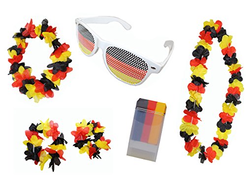 Football Fan Set Germany: make-up set, flower necklace, eyelashes, pack of 1 (1 x 3 pieces)