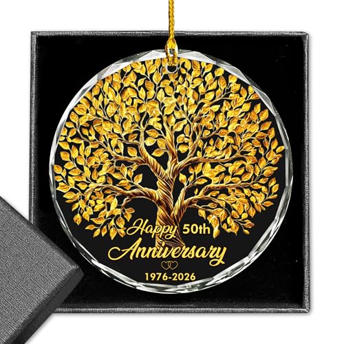 50th Anniversary Glass Ornament, 50th Wedding, 50th Anniversary Keepsake for Wife, Husband, 50 Gold...