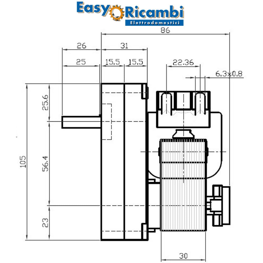 Easyricambi - Motoriduttore Stufa a Pellet Modello Kenta K9175160, Ricambio Motore per Carico Pellet Velocità 2,5 RPM, Albero Diametro 8,5mm, Pacco Lamellare 30mm, rotazione oraria, Alimentazione 220V