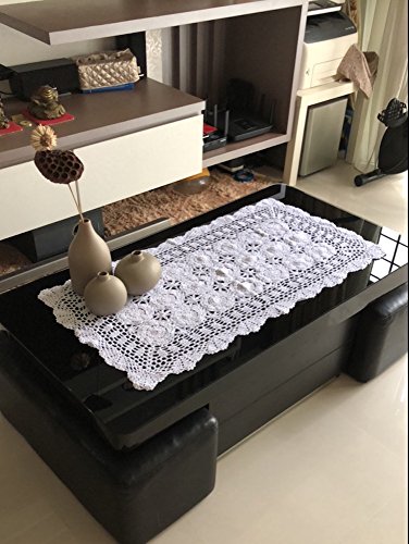 Laivigo Handmade Crochet Lace Rectangle Lucky Flower Table Cloth Runner Doilies Doily,White,20x35 Inch - Thumbnail 4