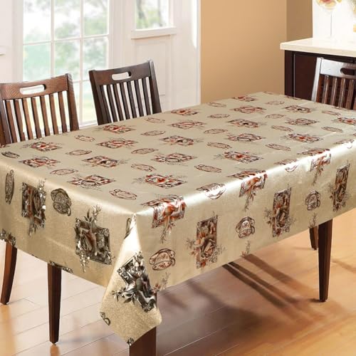 Image of Dakshya Industries PVC Waterproof Withoutlace Dining Table Cover (Size - 54X78 Inch) Rectangle 6 Seater Heat Rasistant, Brown Flower