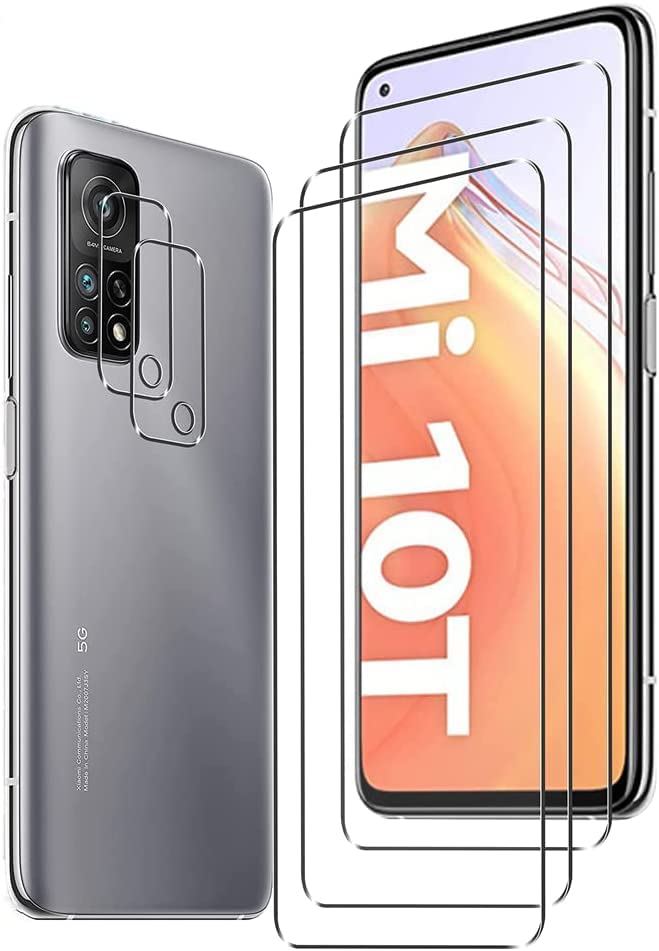 [3+2 Pack] For Xiaomi Mi 10T 5G/10T Pro 5G(6.7inch) Tempered Glass Screen Protector (3 Pack) with (2 Pack) Camera Lens Protector, HD Clear [Case Friendly] 9H Hardness (Mi 10T 5G/10T Pro, Clear)