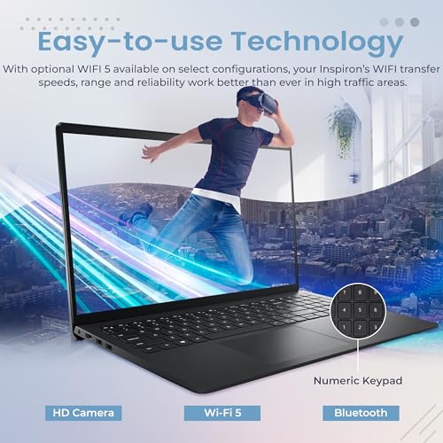 Image of Dell Inspiron 15.6 inch FHD Touchscreen Laptop, Intel Core i7-1255U, 32GB RAM, 1TB SSD, Intel Iris Xe Graphics, Numeric Keypad, HD Camera, WiFi 5, HDMI, Black, Win 11 Pro