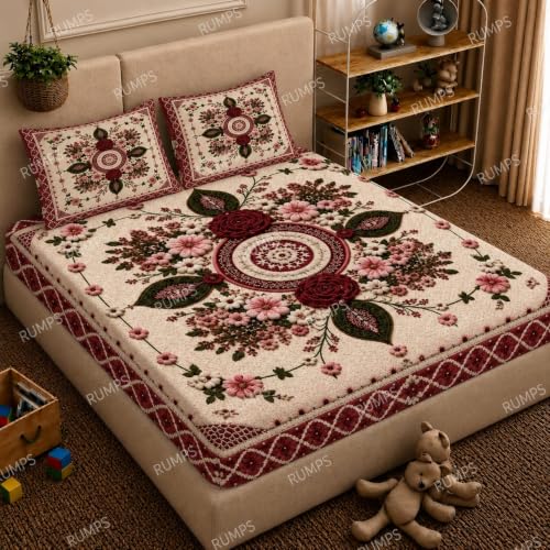 Image of RUMPS 3D Digital Printed Double Bedsheet Flat | Premium Knitted Cotton MicroFabric 90x100 Inch Bed Sheet with 2 Pillow Covers, Cute Cartoon Blue Bird (7D Digital 10)