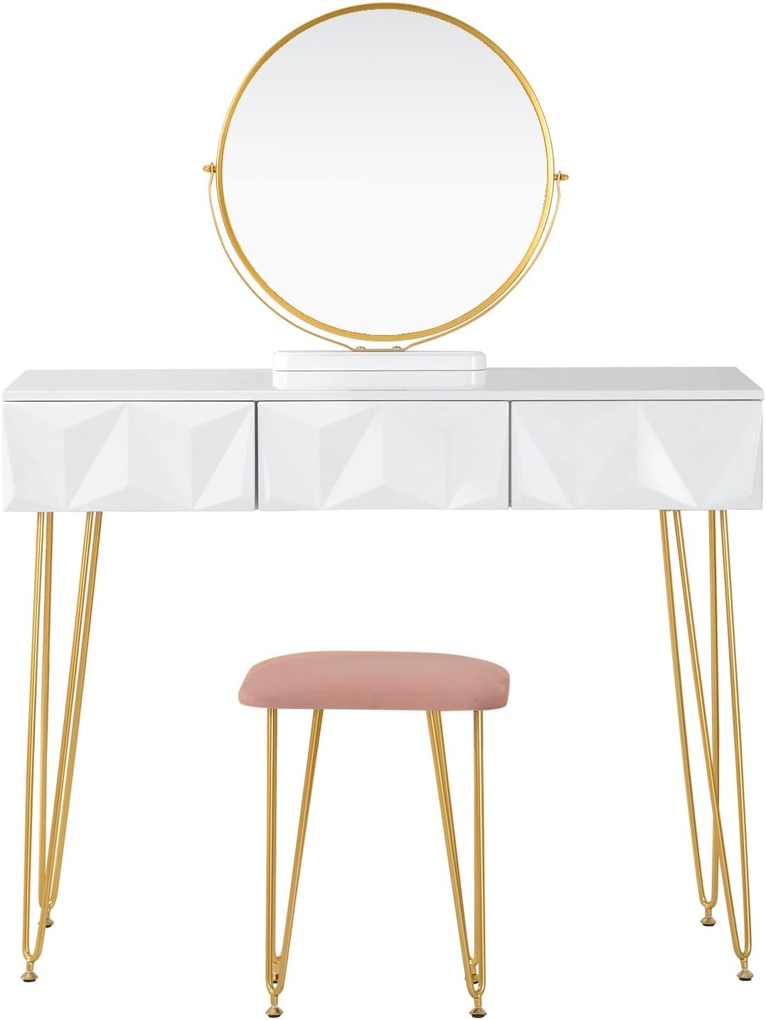 360 ° スイベル ミラー ベルベット化粧化粧台と 3 つの引き出し付きドレッシング テーブル 3 D 効果ベッドルーム